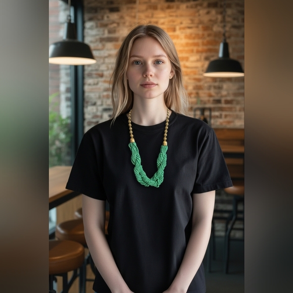 Gold and Turquoise Beaded Necklace - Picture 3 of 3